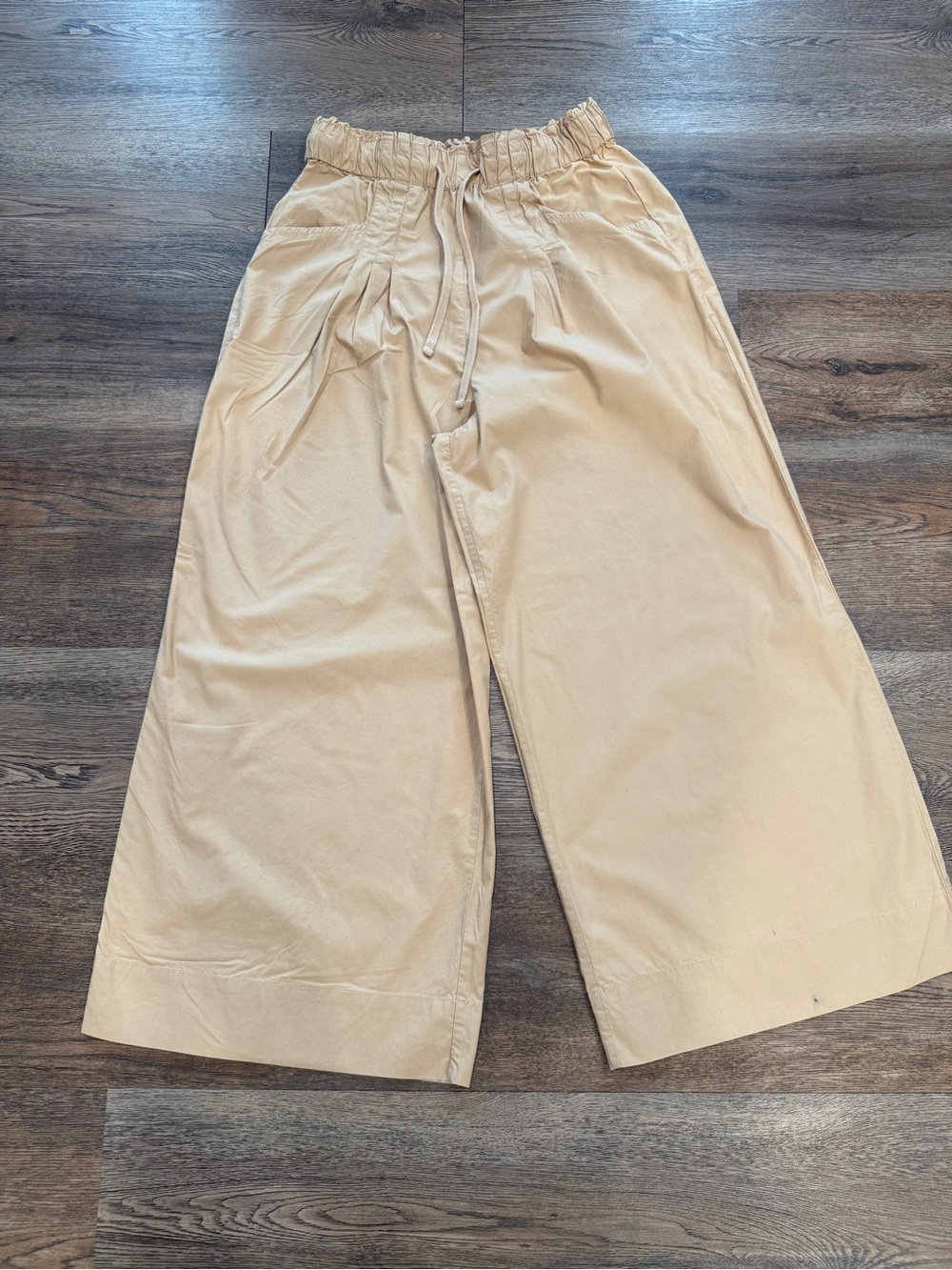 Maeve Beige Wide-Leg Drawstring Pants